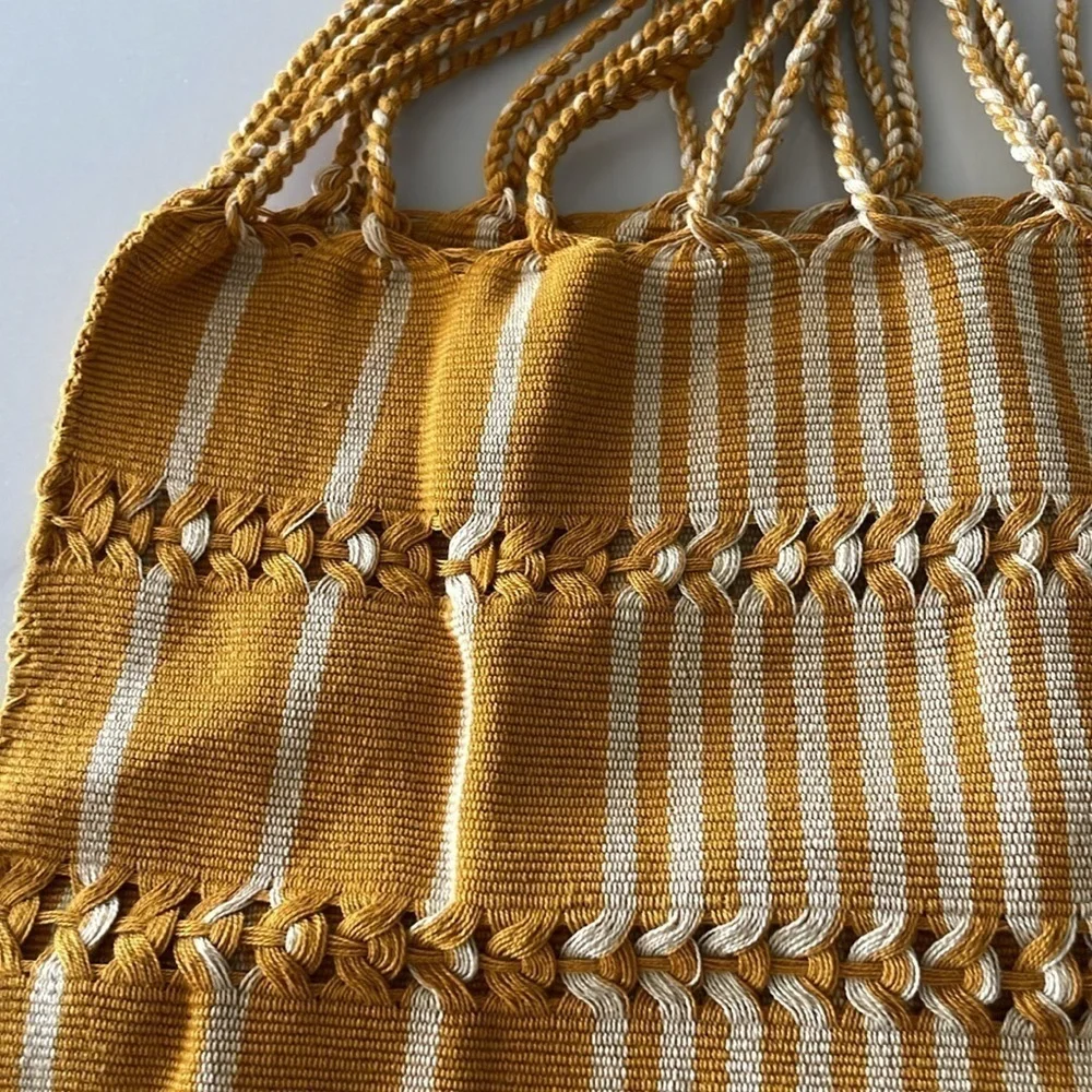 mustard and cream woven tote bag - Picture 2 of 10